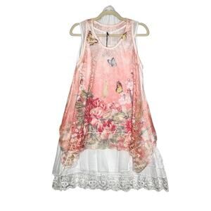 MODA LUCIDO Italian Crochet Lace Dress M Overlay Cottage Fairy Boho Preppy NWT